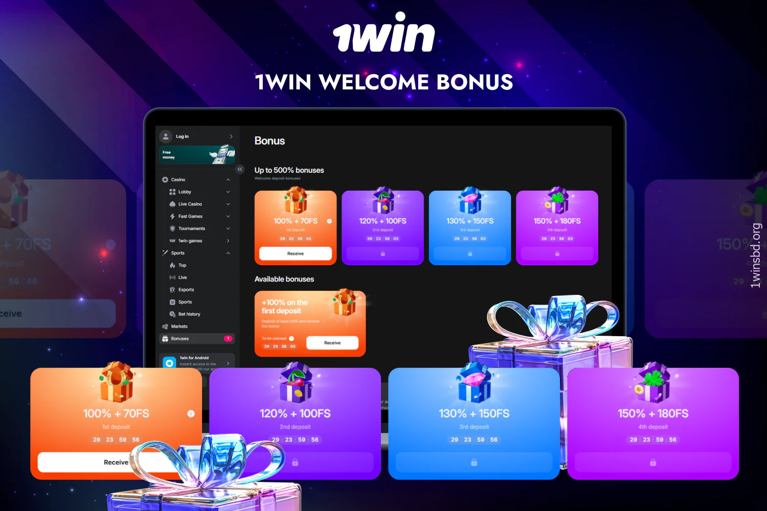 After registering at 1win, all new users from Bangladesh receive a welcome bonus