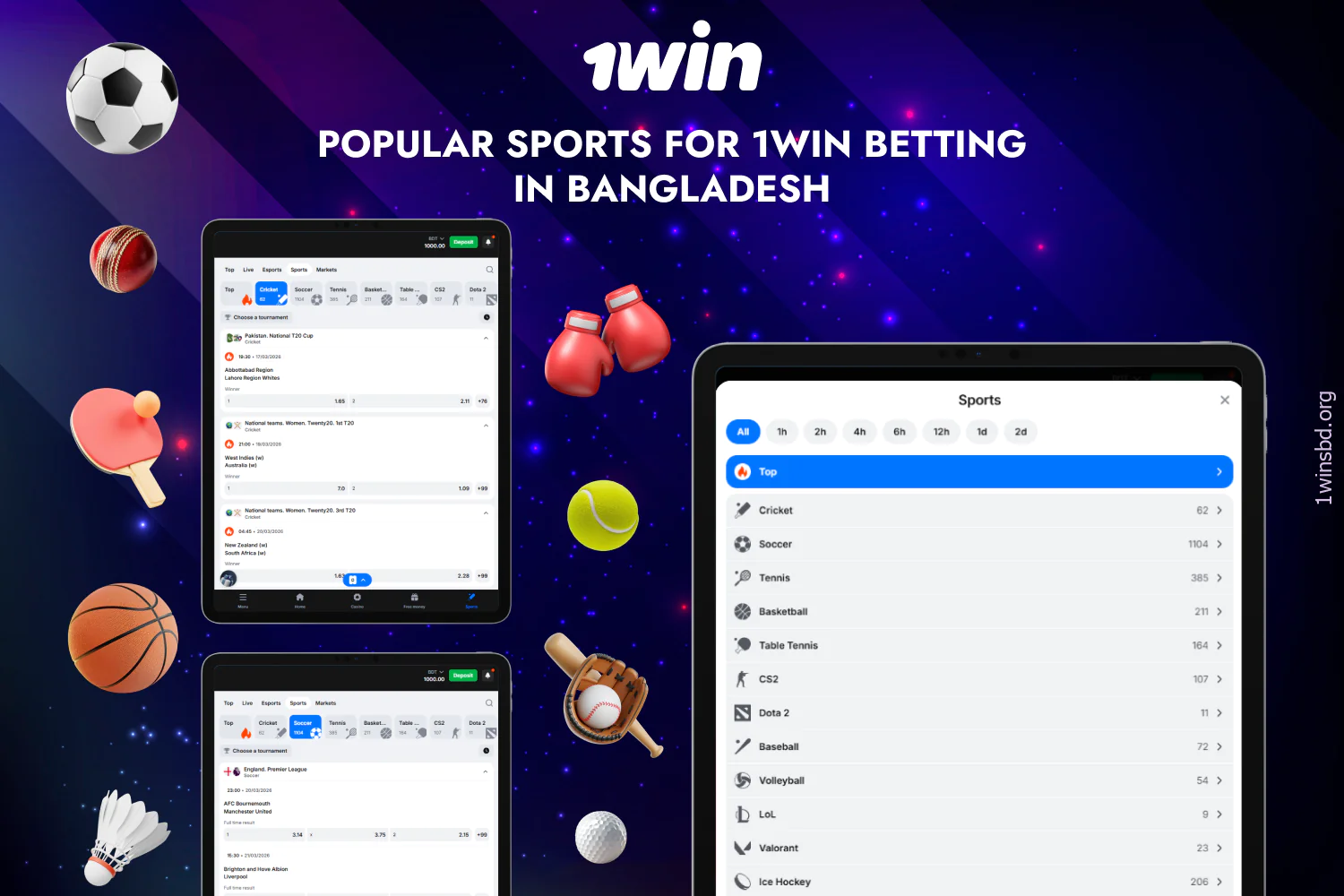 Players from Bangladesh can place bets on popular sports through the 1win website